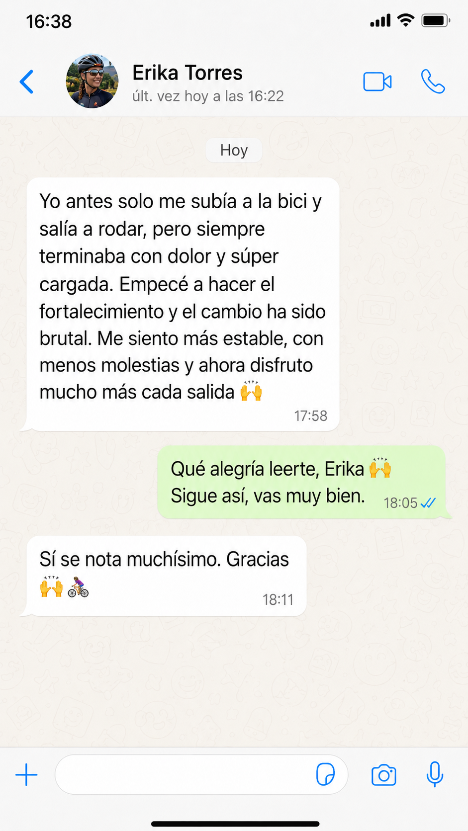 Testimonio de Erika Torres por WhatsApp