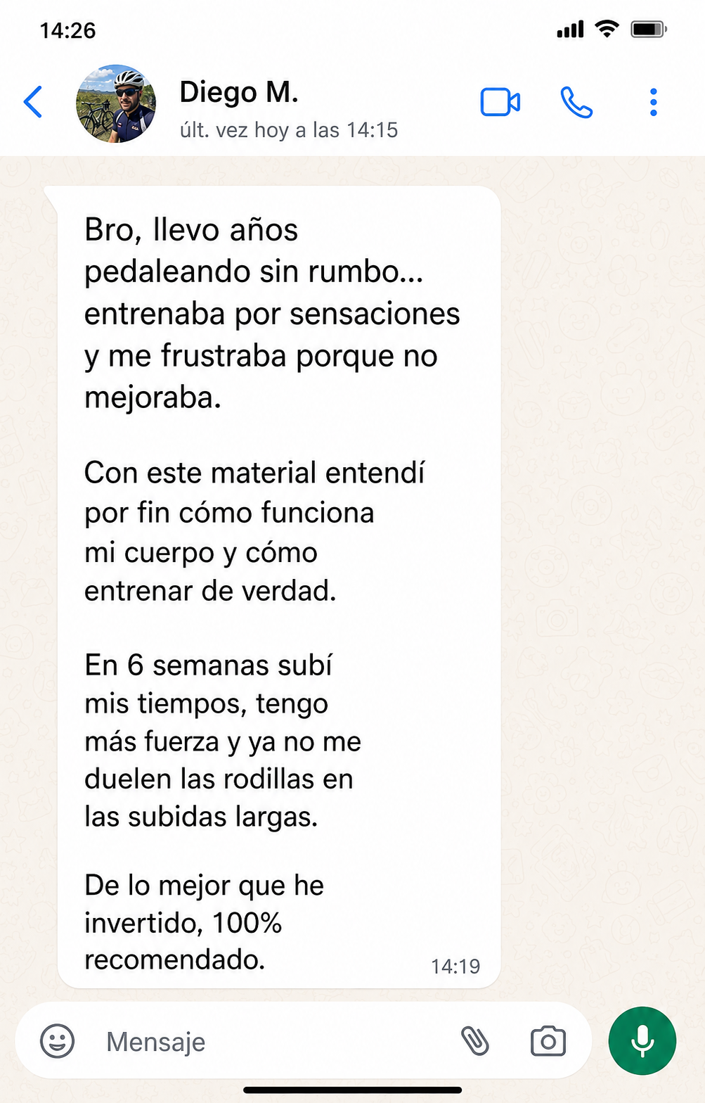 Testimonio de Diego M. por WhatsApp