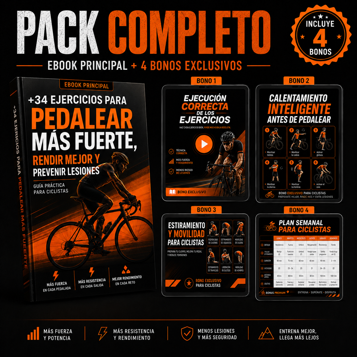 Mockup guía +34 ejercicios para ciclistas